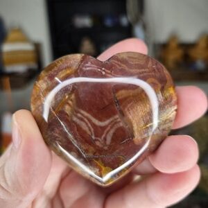 Petrified Wood Heart Crystal Carving W/ Stand